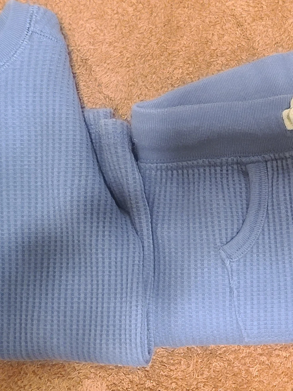 Light Blue Waffle Knit Lounge Set Top